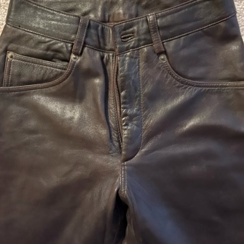 Vintage dark brown distressed leather "jeans"